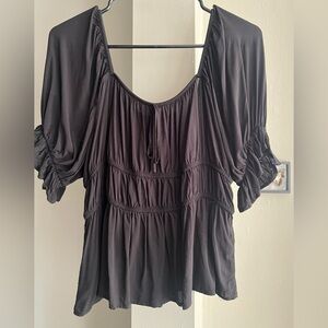 Black Ruffle Sleeve Peplum Top - Size L - Melrose and Market